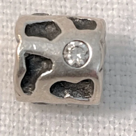 Authentic Pandora Retired Sterling Silver Cut Out Shapes Clear CZ Barrel Bead - Picture 2 of 4